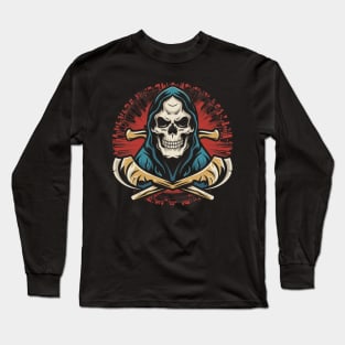 Grim Reaper Tattoo - Embrace the Shadows with Death's Embrace Ink Long Sleeve T-Shirt